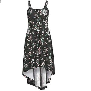 Women 3X High-Low Boho Dress Dark Florals Plus Size Stretch Soft Homecoming NEW